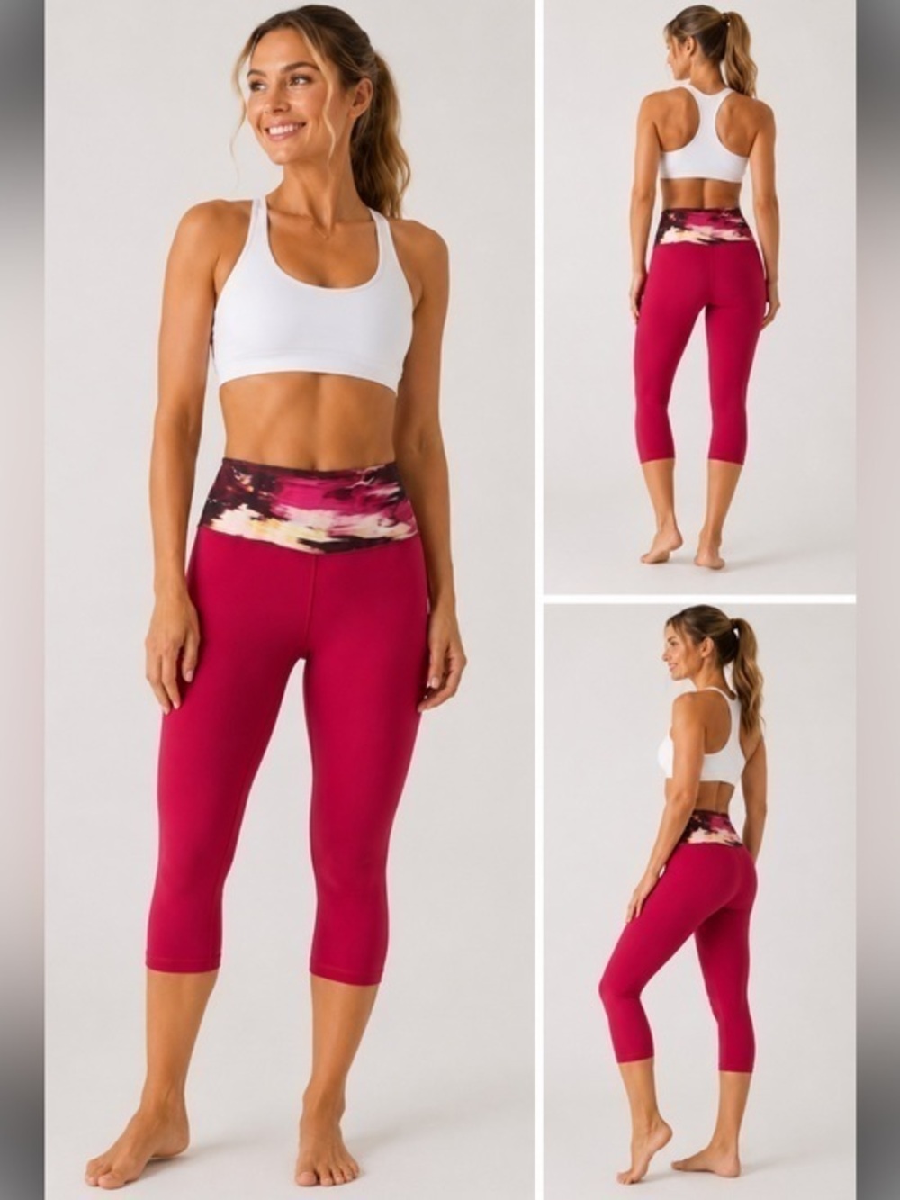 Lululemon Size 4 Pink Red High Rise Leggings Printed Waistband Yoga Pants